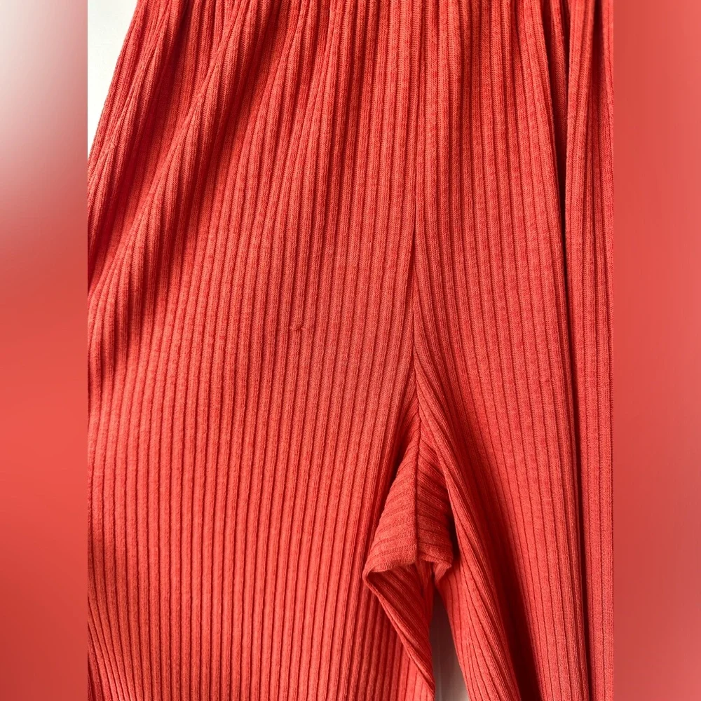 Zara Girls Ribbed Wide Leg Sleeveless Jumpsuit Rust/White (Size 9)